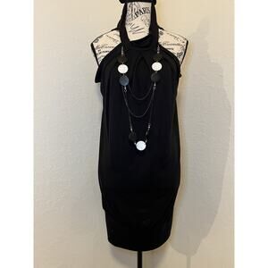 French Atmosphere Beaded Black Halter Dress Size Medium GUC LBD Vacation Party